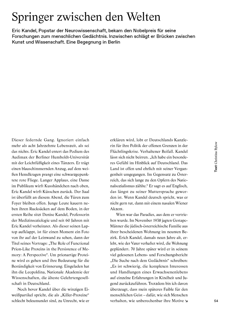 Christina Bylow: Porträt Eric Kandel in Albert Nr. 02/16, Seite 54