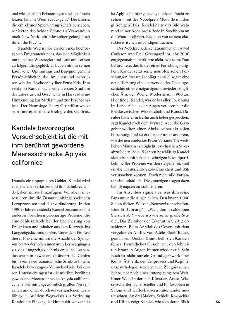 Christina Bylow: Porträt Eric Kandel in Albert Nr. 02/16, Seite 56